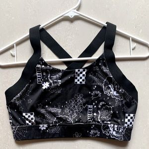 Zumiez black sports bra with white graphics